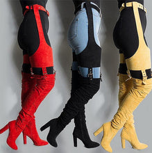 Load image into Gallery viewer, Over The Knee Rihanna Flock High Heel Boots