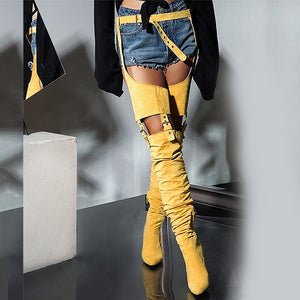 Over The Knee Rihanna Flock High Heel Boots