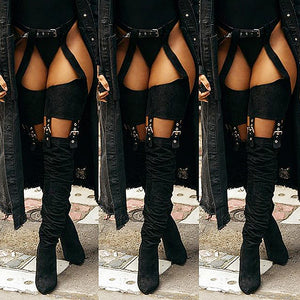 Over The Knee Rihanna Flock High Heel Boots