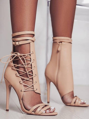 Roman Buckle Strap Gladiator Lace Up Peep Toe Sandals High Heels