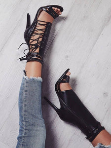 Roman Buckle Strap Gladiator Lace Up Peep Toe Sandals High Heels