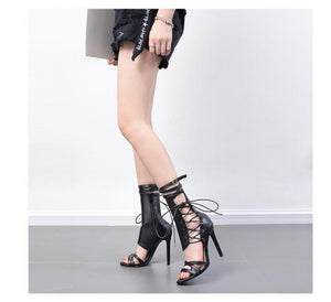 Roman Buckle Strap Gladiator Lace Up Peep Toe Sandals High Heels