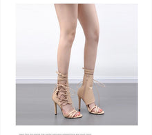 Load image into Gallery viewer, Roman Buckle Strap Gladiator Lace Up Peep Toe Sandals High Heels