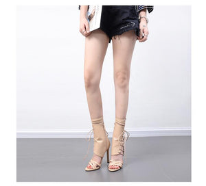 Roman Buckle Strap Gladiator Lace Up Peep Toe Sandals High Heels