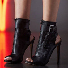 Load image into Gallery viewer, PU Peep Toe Ankle High Heel Boots