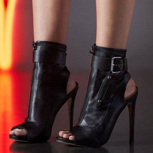 PU Peep Toe Ankle High Heel Boots