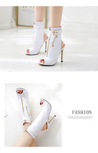 Load image into Gallery viewer, PU Peep Toe Ankle High Heel Boots