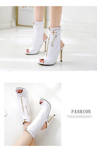 PU Peep Toe Ankle High Heel Boots