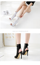 Load image into Gallery viewer, PU Peep Toe Ankle High Heel Boots