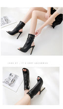 Load image into Gallery viewer, PU Peep Toe Ankle High Heel Boots