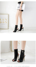 Load image into Gallery viewer, PU Peep Toe Ankle High Heel Boots