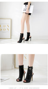 PU Peep Toe Ankle High Heel Boots