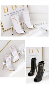 PU Peep Toe Ankle High Heel Boots