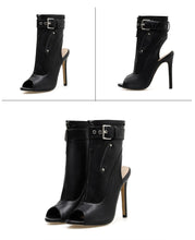 Load image into Gallery viewer, PU Peep Toe Ankle High Heel Boots