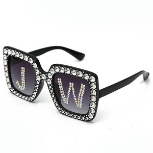 Fashion Custom Letters Square Diamond Sunglasses