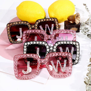 Fashion Custom Letters Square Diamond Sunglasses