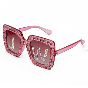 Fashion Custom Letters Square Diamond Sunglasses