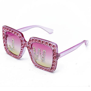 Fashion Custom Letters Square Diamond Sunglasses