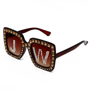 Fashion Custom Letters Square Diamond Sunglasses