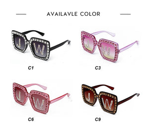 Fashion Custom Letters Square Diamond Sunglasses