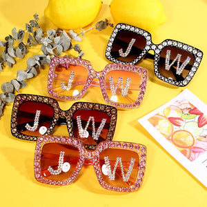 Fashion Custom Letters Square Diamond Sunglasses