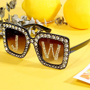 Fashion Custom Letters Square Diamond Sunglasses