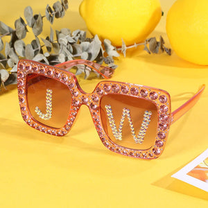 Fashion Custom Letters Square Diamond Sunglasses