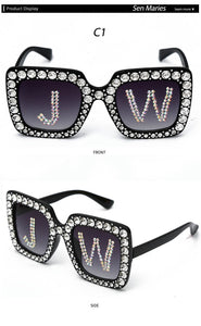 Fashion Custom Letters Square Diamond Sunglasses