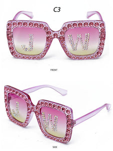 Fashion Custom Letters Square Diamond Sunglasses