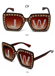 Fashion Custom Letters Square Diamond Sunglasses