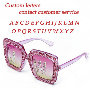 Fashion Custom Letters Square Diamond Sunglasses