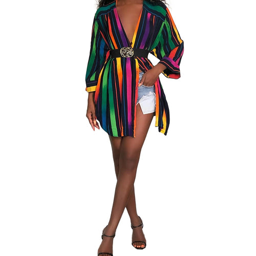 Colorful Stripe Shirt Dress