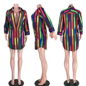 Colorful Stripe Shirt Dress