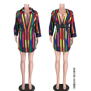 Colorful Stripe Shirt Dress