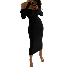 Load image into Gallery viewer, Long Sleeve Off Shoulder Ribbed Dress