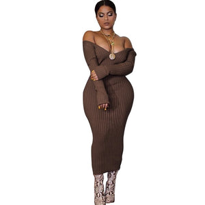 Long Sleeve Off Shoulder Ribbed Dress