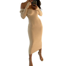 Load image into Gallery viewer, Long Sleeve Off Shoulder Ribbed Dress