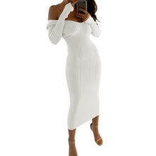 Load image into Gallery viewer, Long Sleeve Off Shoulder Ribbed Dress