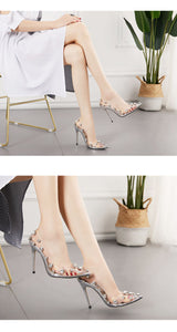 Clear PVC Crystal Rivet High Heeled Sandals