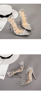 Clear PVC Crystal Rivet High Heeled Sandals