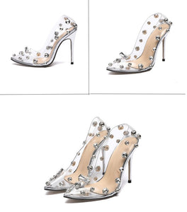 Clear PVC Crystal Rivet High Heeled Sandals