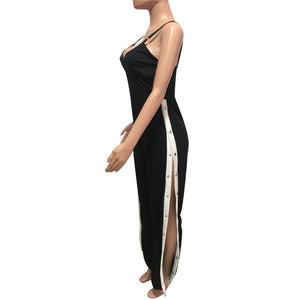 Side Slit Buttons Up Loose Jumpsuits