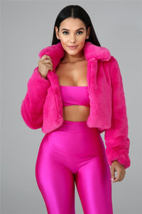 Solid 6 Colors Faux Fur Short Jacket