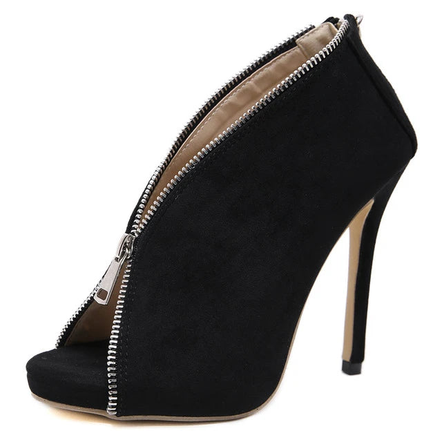 Zipper Fashion Peep Toe Pumps