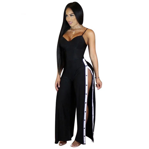 Side Slit Buttons Up Loose Jumpsuits