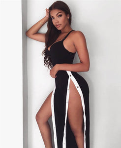 Side Slit Buttons Up Loose Jumpsuits