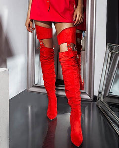 Over The Knee Rihanna Flock High Heel Boots