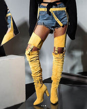 Load image into Gallery viewer, Over The Knee Rihanna Flock High Heel Boots