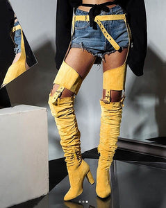 Over The Knee Rihanna Flock High Heel Boots