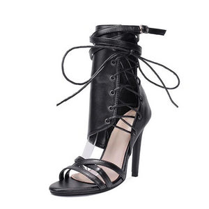 Roman Buckle Strap Gladiator Lace Up Peep Toe Sandals High Heels